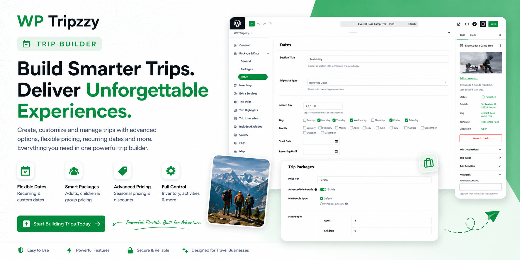 Travel itinerary builder interface